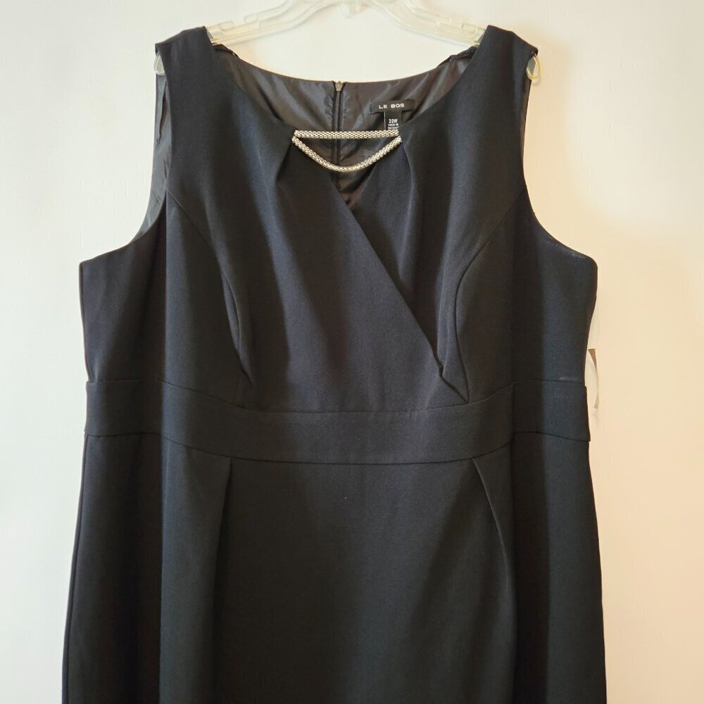 Le Bos Black Sleeveless Midi Dress Silver Front Chain Accent Plus Sz 22W - Picture 3 of 16